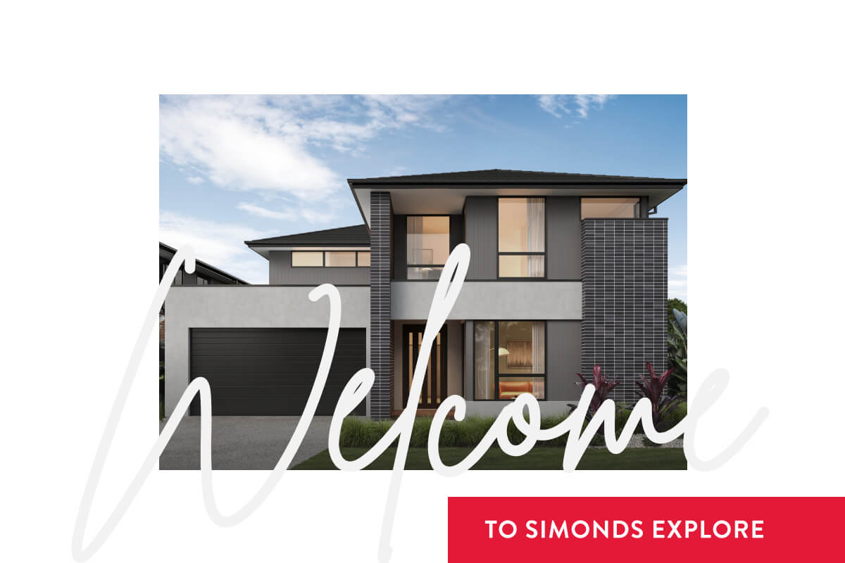 An image of a home facade and the text 'Welcome' written over it, with a red box in the bottom right corner saying 'To Simonds Explore'. The full image reads 'Welcome to Simonds Explore'